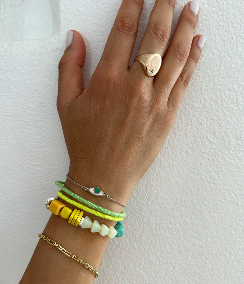 Eye Protection Bracelet - Brown + Forest Green Eye Silver By Tiger Frame