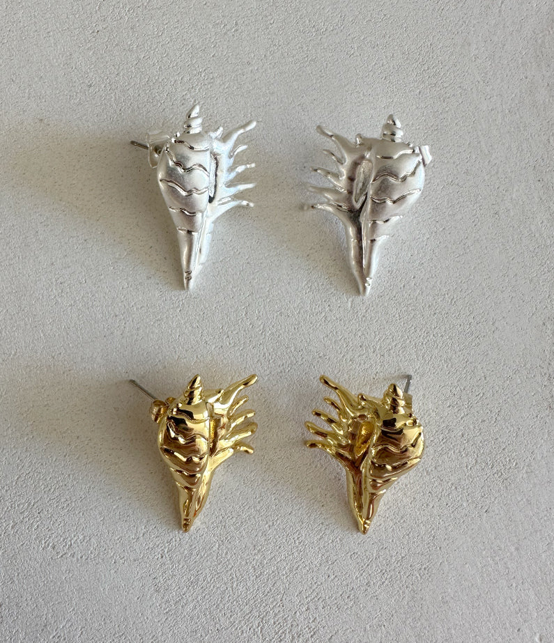 silver-plated spike shell earrings by briwok