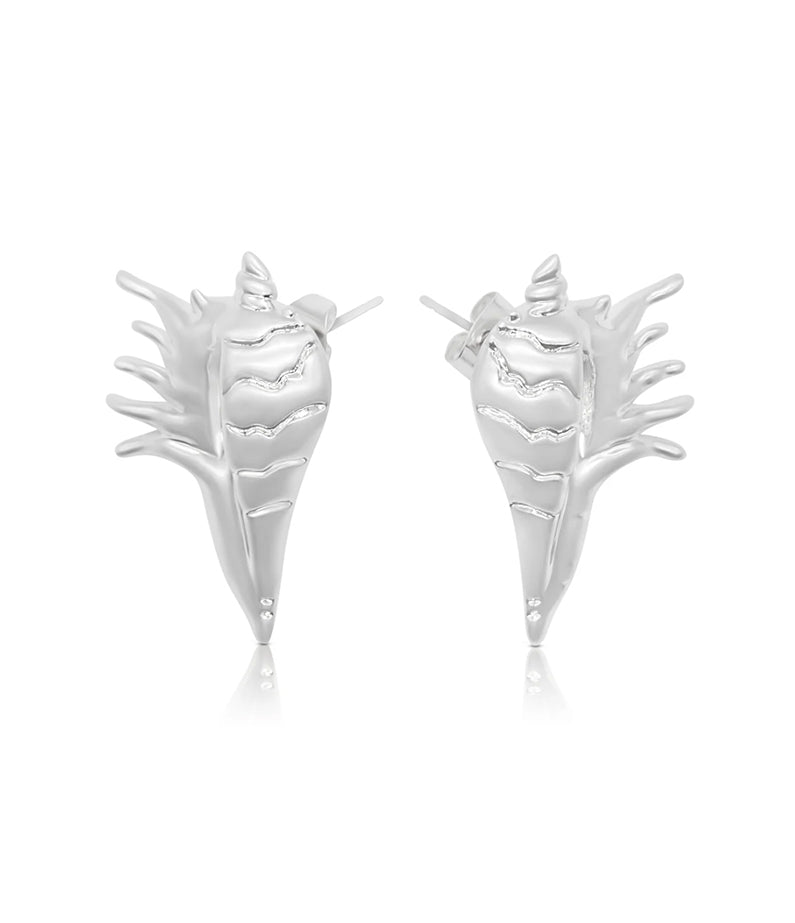 silver-plated spike shell earrings by briwok