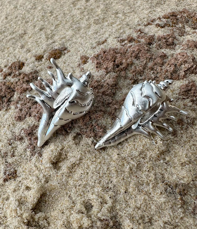 silver-plated spike shell earrings by briwok