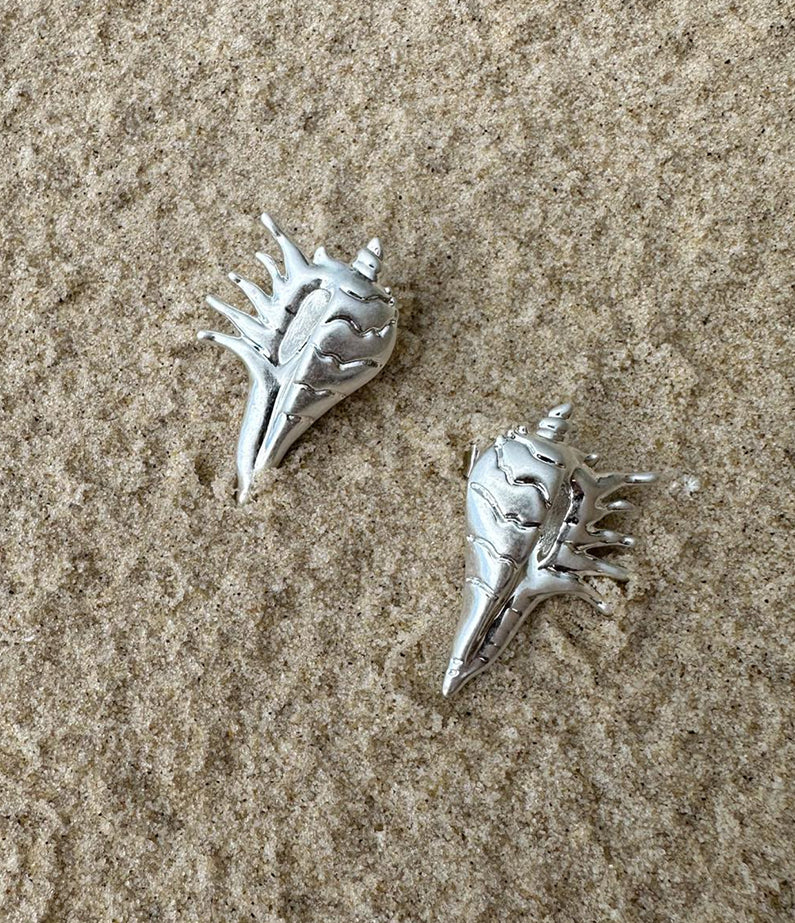 silver-plated spike shell earrings by briwok