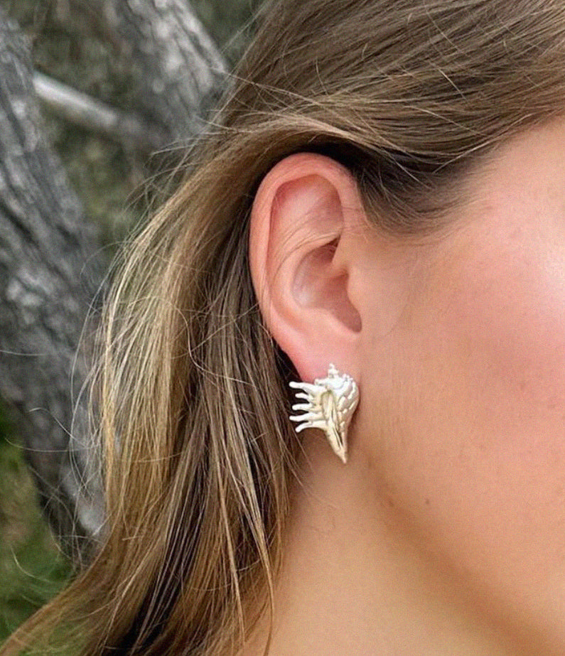 silver-plated spike shell earrings by briwok