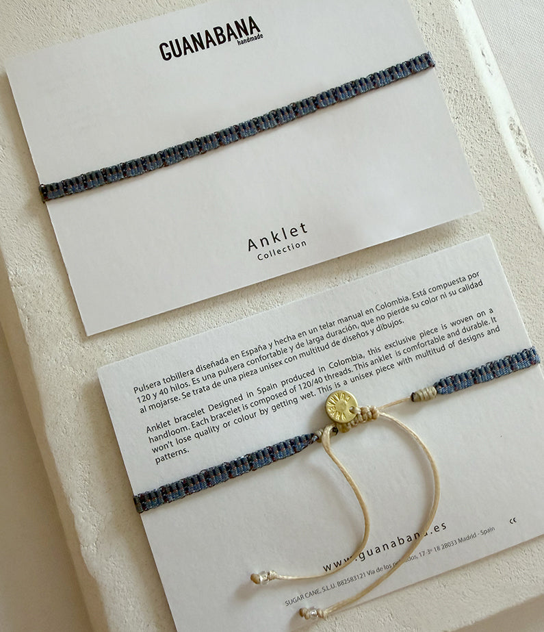 Guanabana Anklet Bracelet - Blue / Black Woven Mix
