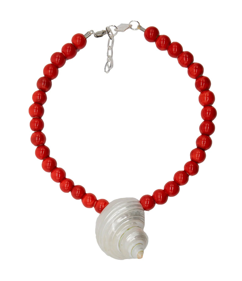 emma shell necklace by briwok - red