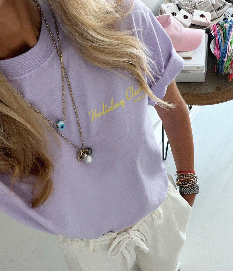 Holiday Club by hencla t-shirt - Lilac + Banana