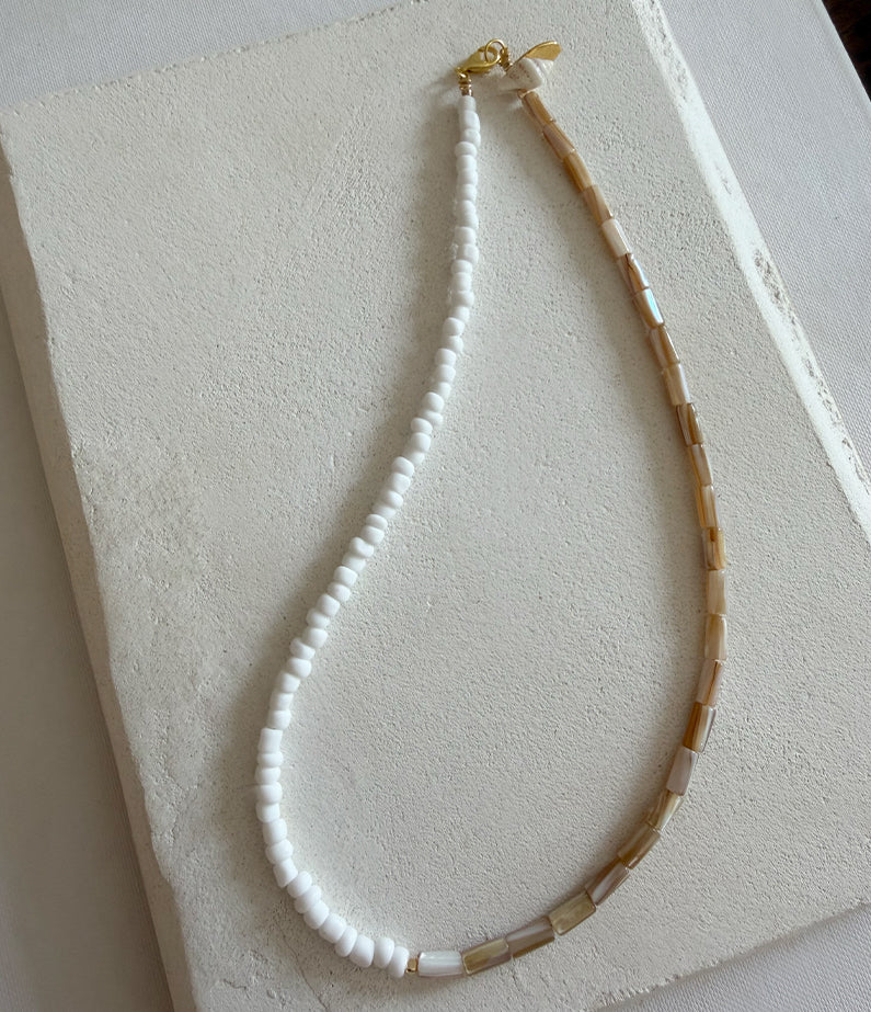 midifine necklace no.3 - white / tan half n half