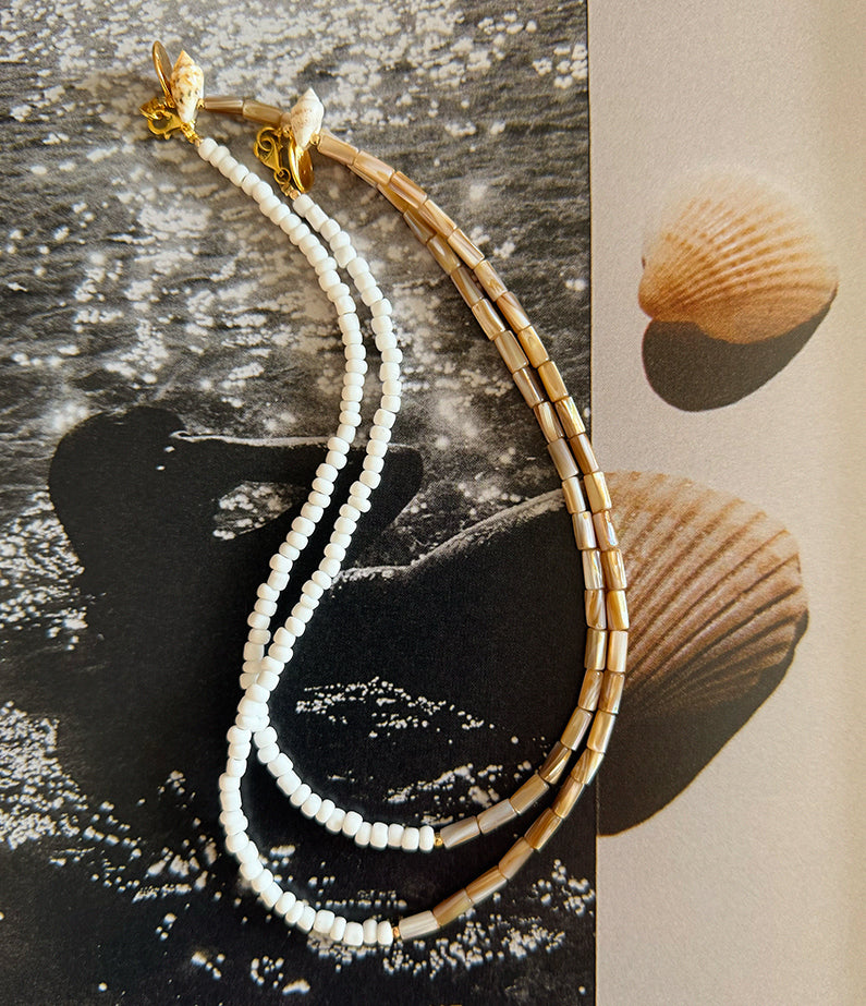 midifine necklace no.3 - white / tan half n half